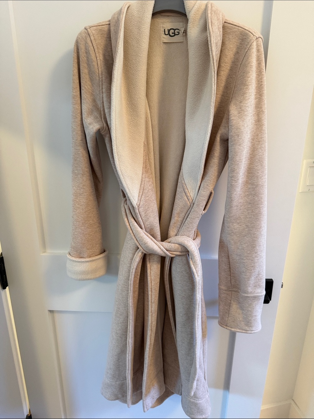 UGG Women's Cream Hooded Plush Robe with Tie Belt